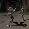 Two Smart Robots Facing Each Other In Outdoor Abandoned Industrial Zone 3d model