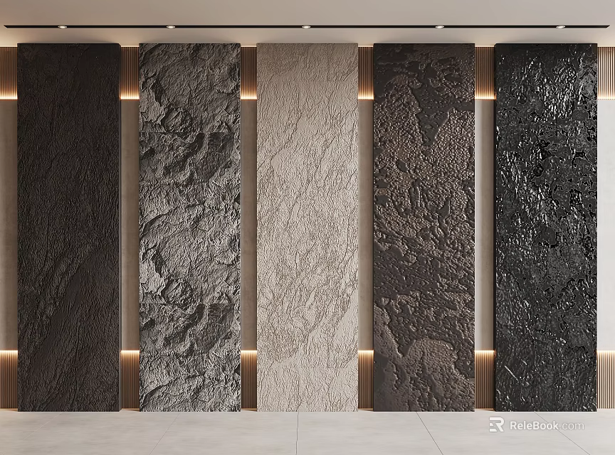 Decorative Background Wall With Various Textures And Different Materials For Home Interior Design 3d model 