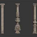 Three Classical Decorative Stone Columns With Intricate Carvings And Designs