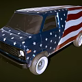 Vintage Blue Van With American Flag Stars And Stripes Design