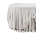 Elegant Round Dining Table Draped With Multiple Layers Of White Gauze Tablecloth For Wedding Banquets