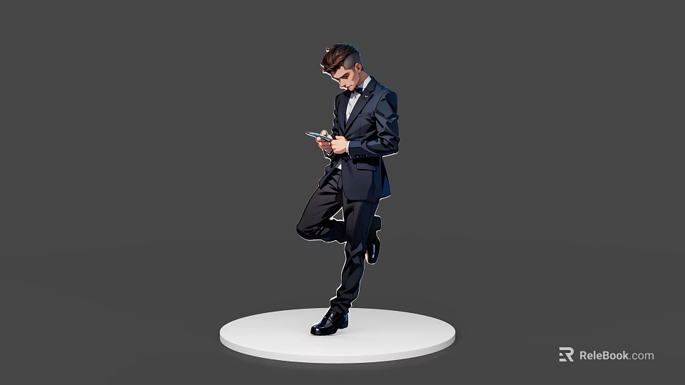 Stylish Young Man In Formal Suit Using Smartphone Game Movie Character Design 3d model 