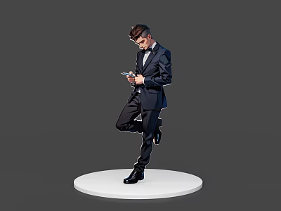 Stylish Young Man In Formal Suit Using Smartphone Game Movie Character Design 3d model