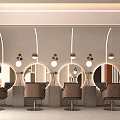 Elegant Modern Beauty Hair Salon Interior Design With Comfortable Styling Chairs And Illuminated Round Mirrors