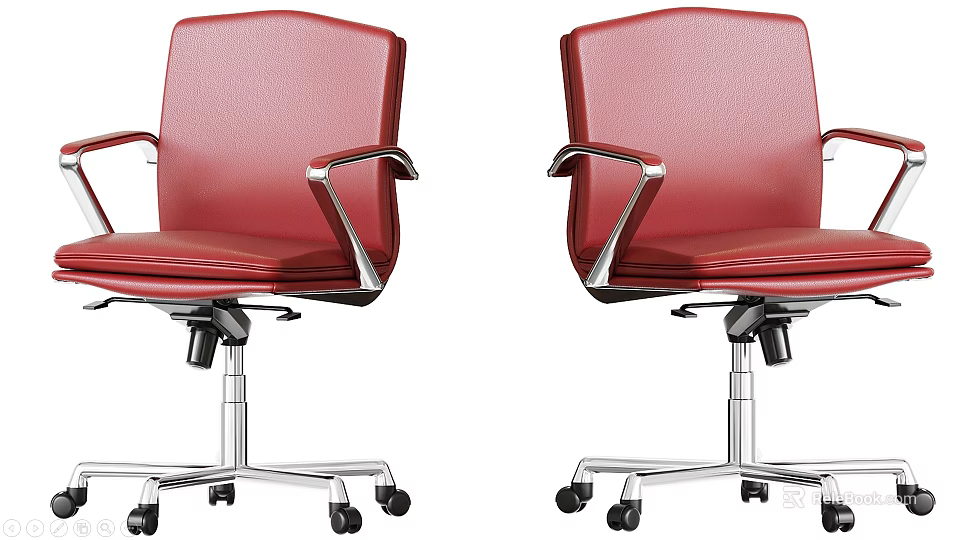 Modern Red Leather Lounge Chairs With Silver Armrests Silver Base And Wheels 3d model