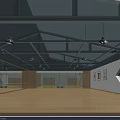 Spacious Kindergarten Interior With Dark Steel Ceiling Pendant Lights Light Wooden Flooring Glass Partitions