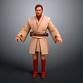 3D Standing Robed Character Creature Wearing Beige Robe Dark Belt Red Stockings And Red Shoes