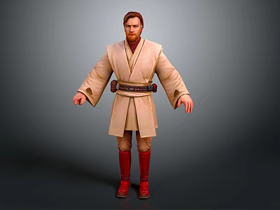 3D Standing Robed Character Creature Wearing Beige Robe Dark Belt Red Stockings And Red Shoes 3d model