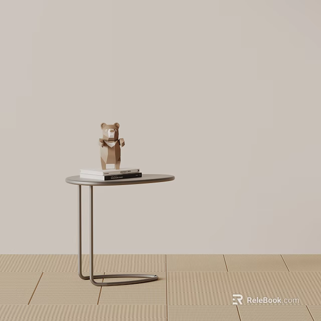 Minimalist Side Table With Metal Legs Holding Teddy Bear And Books 3d model 