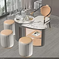 Elegant Modern Tea Table And Chairs With Marble Top Golden Legs And Beige Cushions