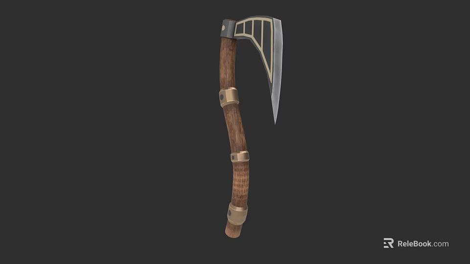 Vintage Medieval Weapon With Wooden Handle And Decorative Metal Blade Rings 3d model 