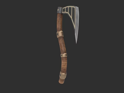 Vintage Medieval Weapon With Wooden Handle And Decorative Metal Blade Rings 3d model