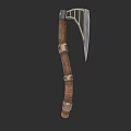 Vintage Medieval Weapon With Wooden Handle And Decorative Metal Blade Rings