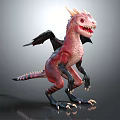 Red Dragon Fantasy Creature With Black Wings Yellow Horns And Sharp Claws 3d model
