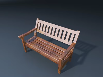 Outdoor Garden Bench with Natural Wood Slatted Backrest and Armrests 3d model