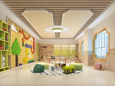 Colorful Kindergarten Classroom Interior With Play Area Toys And Colorful Decorations 3d model
