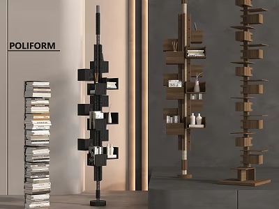 Modern Poliform Bookshelf With Layered Design And Black Brown Finish 3d model