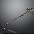 Ancient Gear Shaped Metal Equipment With Long Rod And Orange Wrap