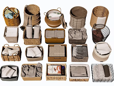 Various Storage Baskets In Different Materials For Home Organization Items 3d model