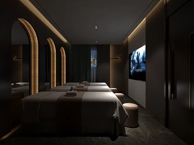 Luxurious SPA Sauna Interior Design With Massage Beds Soft Lighting And Elegant Decor 3d model