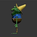 Cartoon Frog Character With Yellow Straw Hat Green Body Blue Shirt And Orange Pants