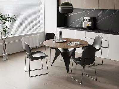 Dining Table and Chair Combination Restaurant Chandelier 3d model