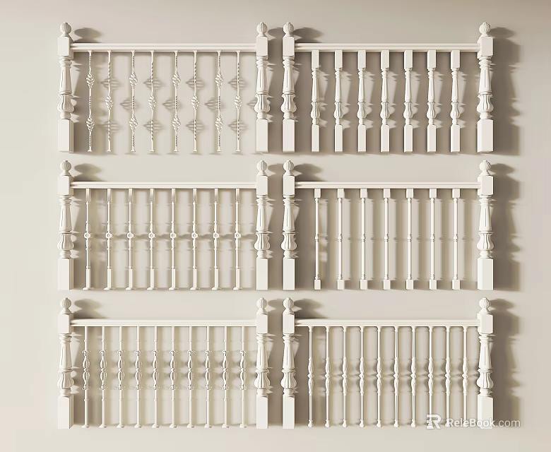 Collection of Decorative White Railings With Various Ornamental Designs And Patterns 3d model 