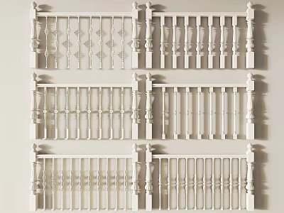 Collection of Decorative White Railings With Various Ornamental Designs And Patterns 3d model