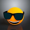 Yellow Smiley Face Emoji Wearing Black Sunglasses With Happy Smile On Gray Background
