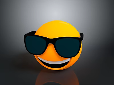 Yellow Smiley Face Emoji Wearing Black Sunglasses With Happy Smile On Gray Background 3d model