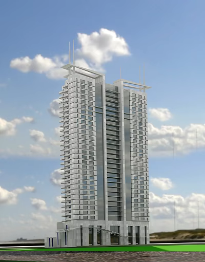 modern residential building high-rise 3d model