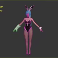 Bunny Ears Character In Black Bodysuit With Fishnet Stockings White Gloves And High Heels