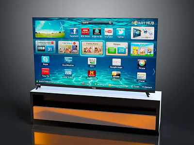 Modern Smart TV with Various Streaming Apps Displayed on Sleek TV Stand 3d model