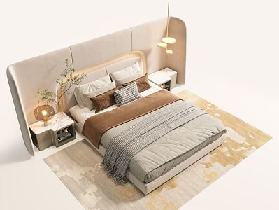 Minotti Double Bed Miloti Bed Double Bedding Bed Backrest Bedside Cabinet Carpet 3d model