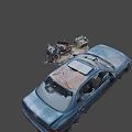 Wreck car with engine 3d model