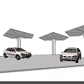 Modern Display Shelves with Transparent Canopies Showcasing Cars on Exhibition Platform