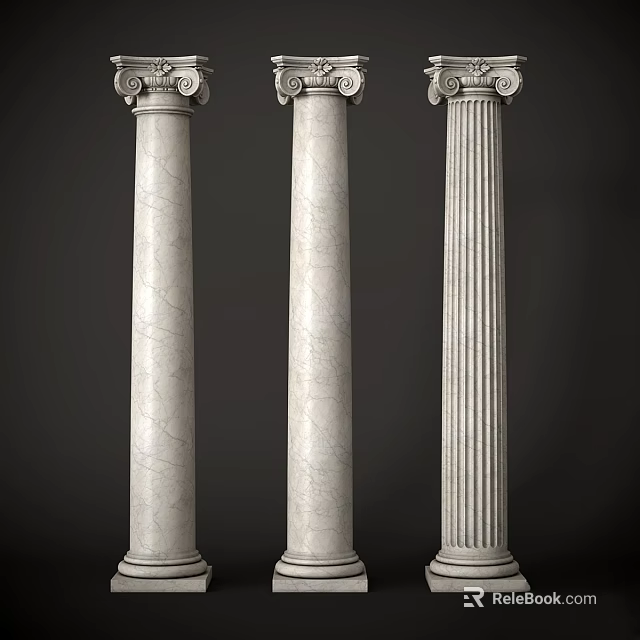 Three White Marble Architectural Columns With Classical Design And Fluted Details 3d model 