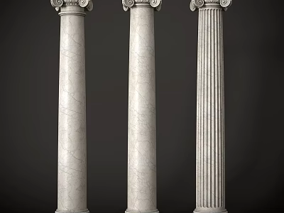 Three White Marble Architectural Columns With Classical Design And Fluted Details 3d model