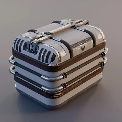 Vintage Metal Trunk With Striped Design Reinforced Handles And Metal Clasps 3d model