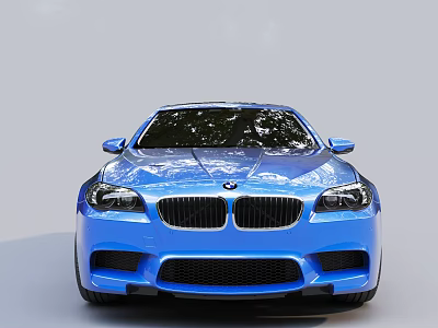 Blue BMW Car Front View With Shiny Exterior And Front Grille Headlights 3d model