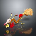 Unique Broom Bird Head Red Hat Red Handbag Golden Legs Yellow Object With Golden Reflection