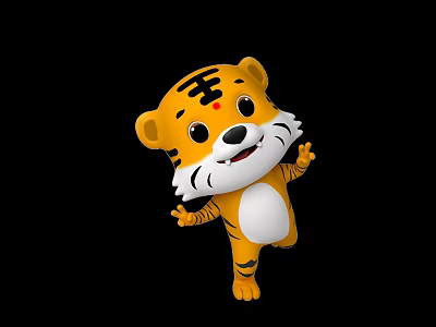 Cartoon Reptile Character With Yellow Black Stripes White Belly Standing Smiling On Black Background 3d model