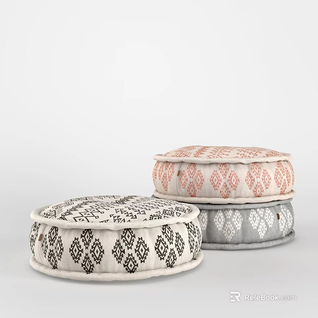Stylish Round Decorative Cushions With Various Patterns For Home Seating Comfort 3d model 