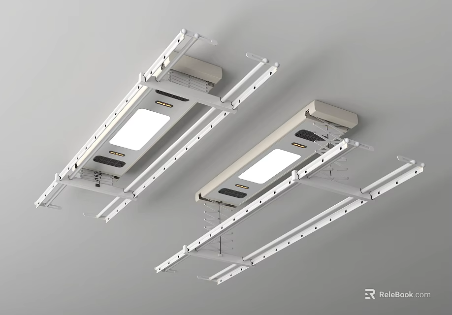 Modern Ceiling Mounted Clothes Hanger with LED Lights Adjustable Bars and Metal Construction 3d model 