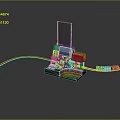 Technical Assembly Of Blue Green Mechanical Components With Circuit Board And Transparent Glass