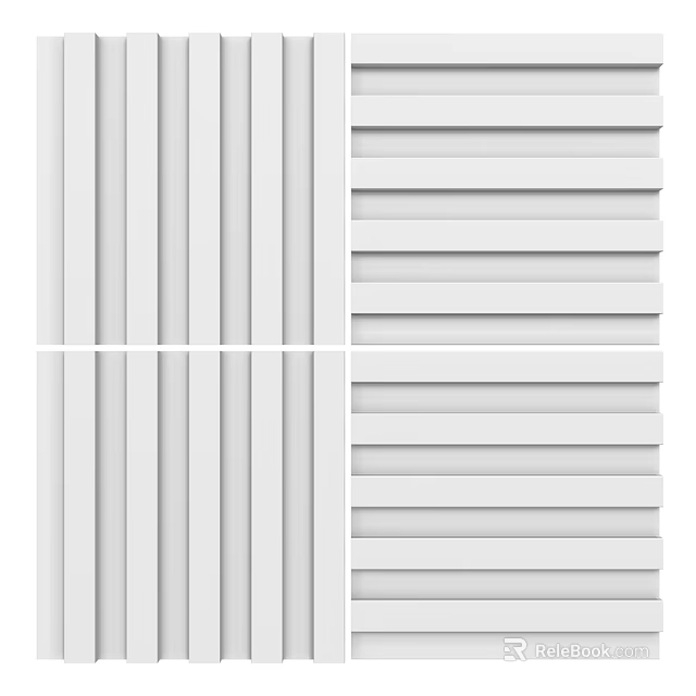 Modern White Wall Interior Design With Vertical And Horizontal Striped Panels 3d model 
