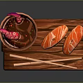 Fresh Salmon Sushi And Octopus In Bowl With Chopsticks On Wooden Board