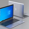 Silver Laptop Computers With Windows Screen Display And Apple Logo Design Feature 3d model