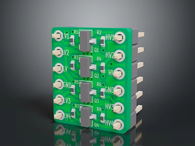 Computer Circuit Board With Green Substrate Multiple Gray Components And White Connectors 3d model