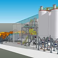 Industrial Equipment Facility With Large Storage Tanks Yellow Ladders And Concrete Mixer Truck